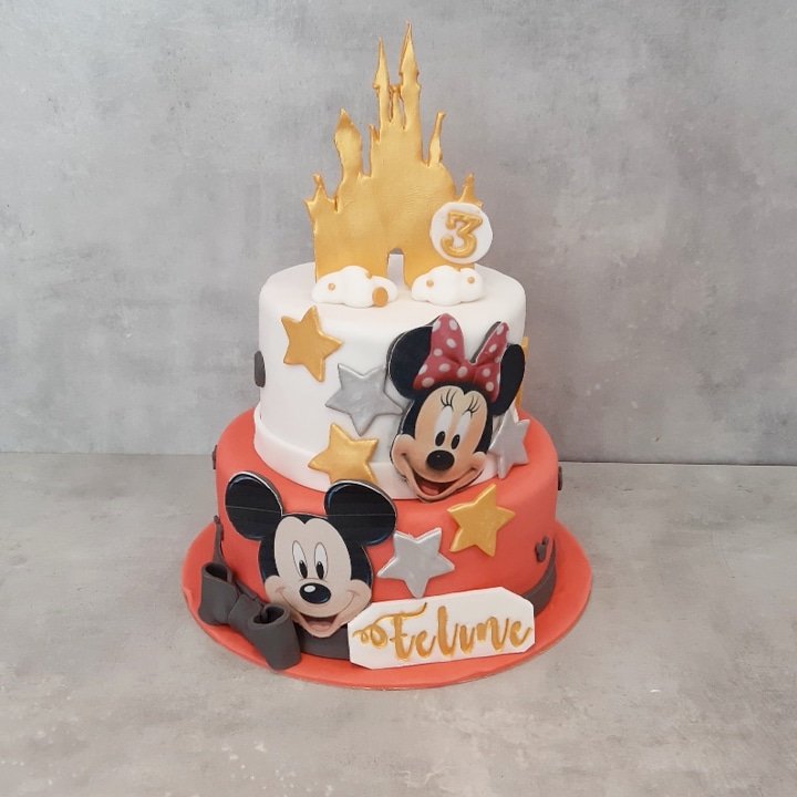 Mickey en minnie met kasteel taart